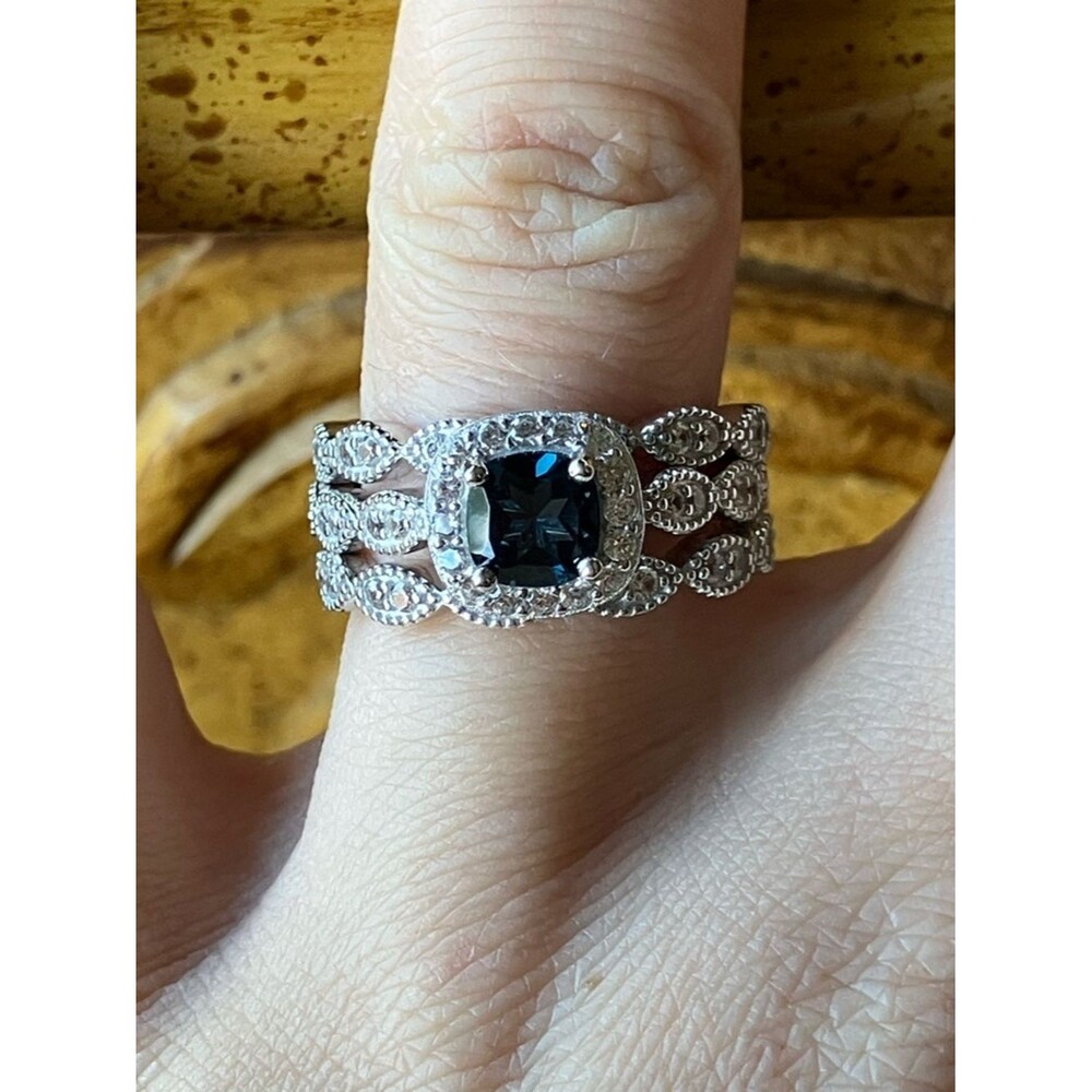 Natural London Blue Topaz Sterling Silver Ring Set Size 8